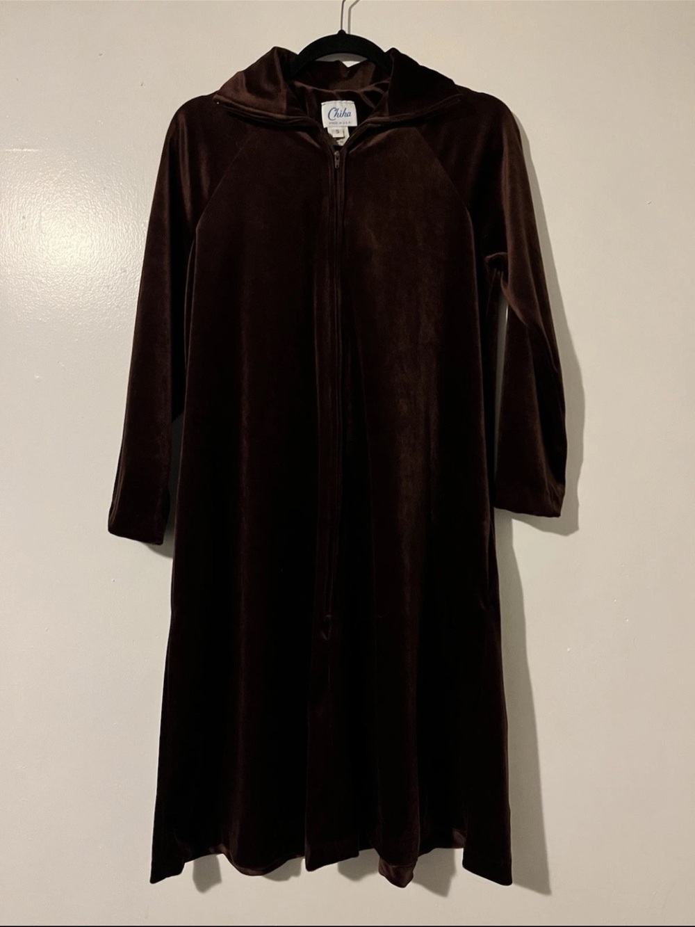Vintage Brown Velvet Zipper Front Dress